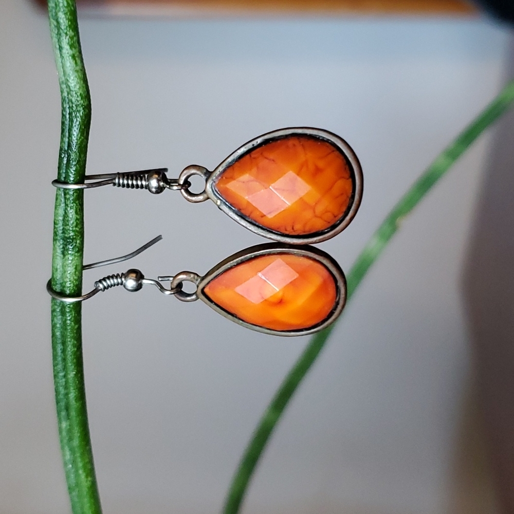 Coral pumpkin drop earrings